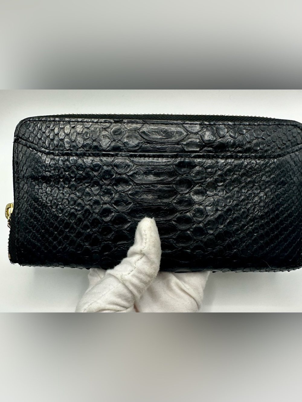 Black Python Zip-Around Women's Wallet - Picture 5 of 7